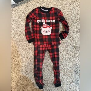 Cuddl Duds Kids Pajama Set - Red and Black Plaid with Bear
